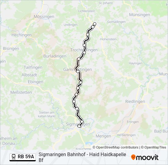 Поезд RB 59A: карта маршрута