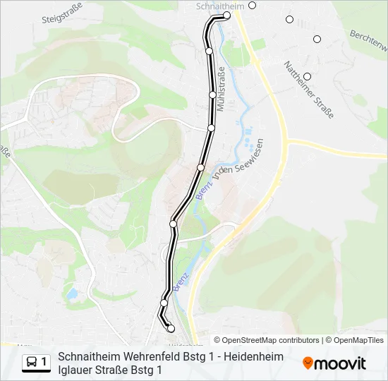 Автобус 1: карта маршрута