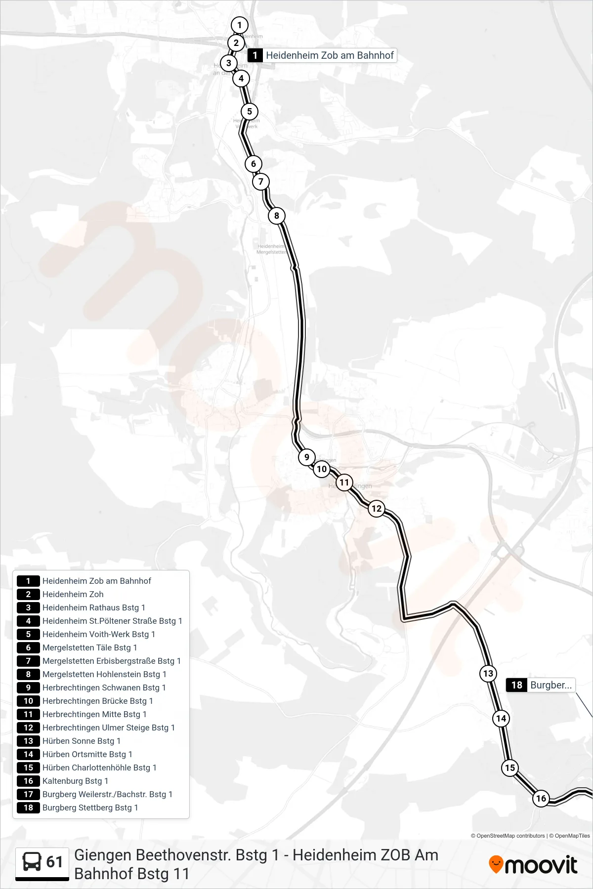 61 bus Line (Burgberg Stettberg) route and stops on a map