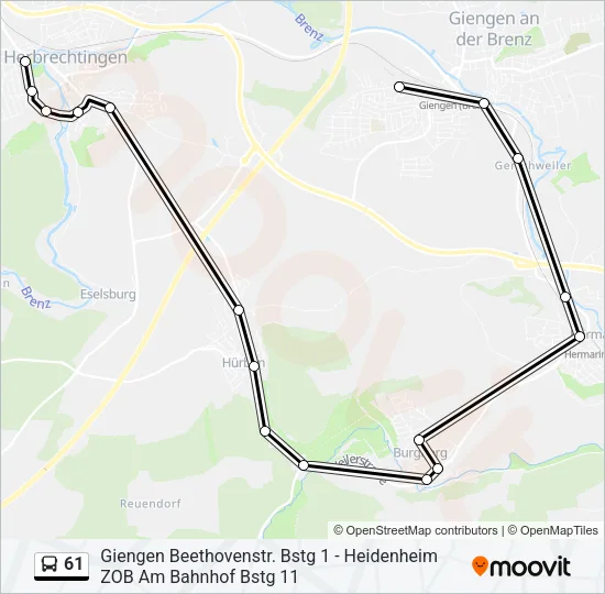 61 Bus Line Map