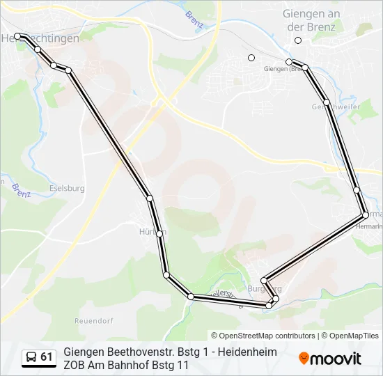 61 Bus Line Map