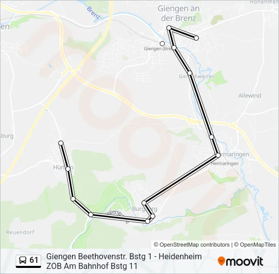 61 Bus Line Map