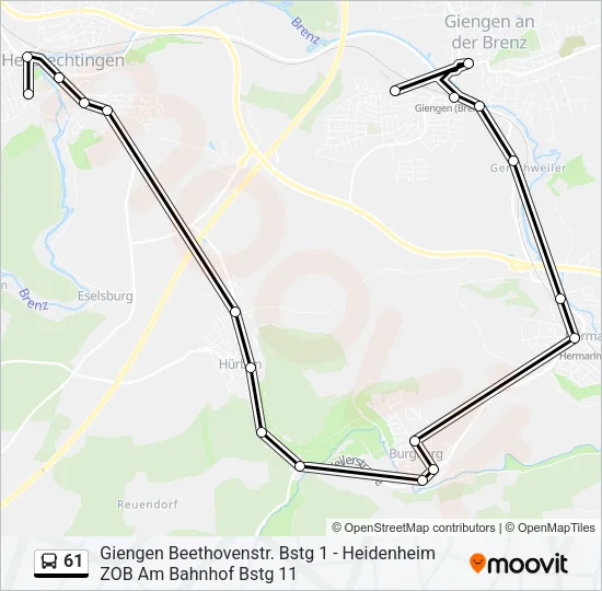 61 Bus Line Map
