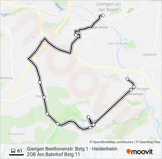 61 Bus Line Map