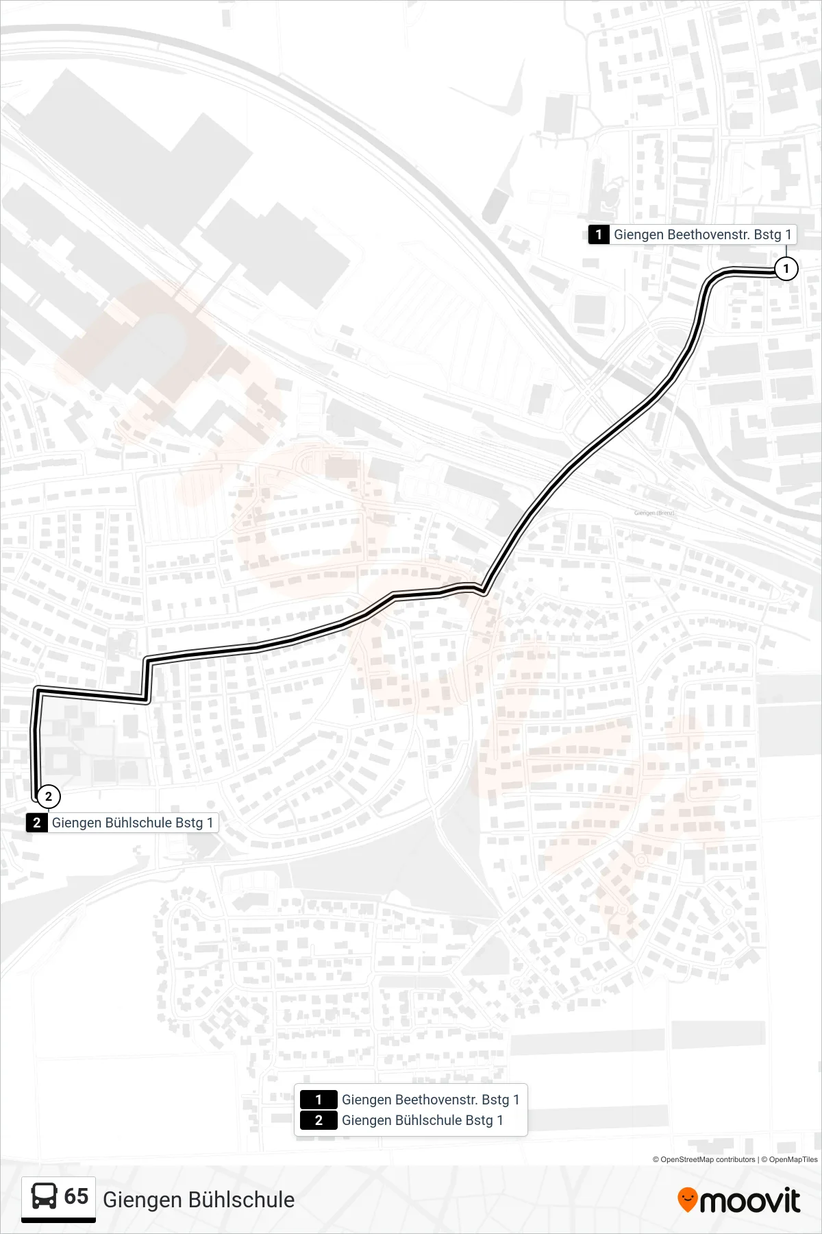 Linie 65 (Bus) Richtung Giengen Bühlschule: Route und Haltestellen auf der Karte