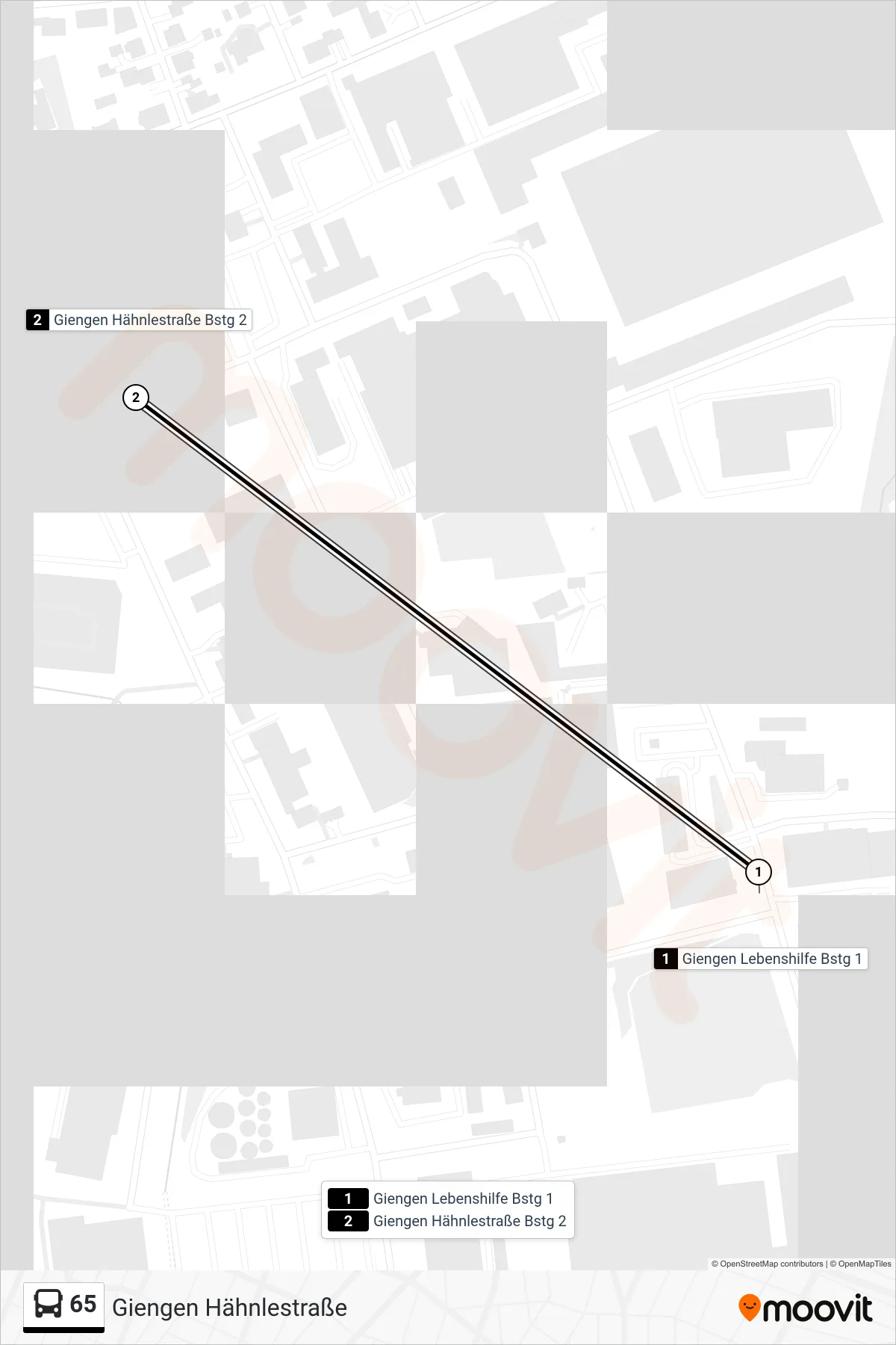 65 bus Line (Giengen Hähnlestraße) route and stops on a map
