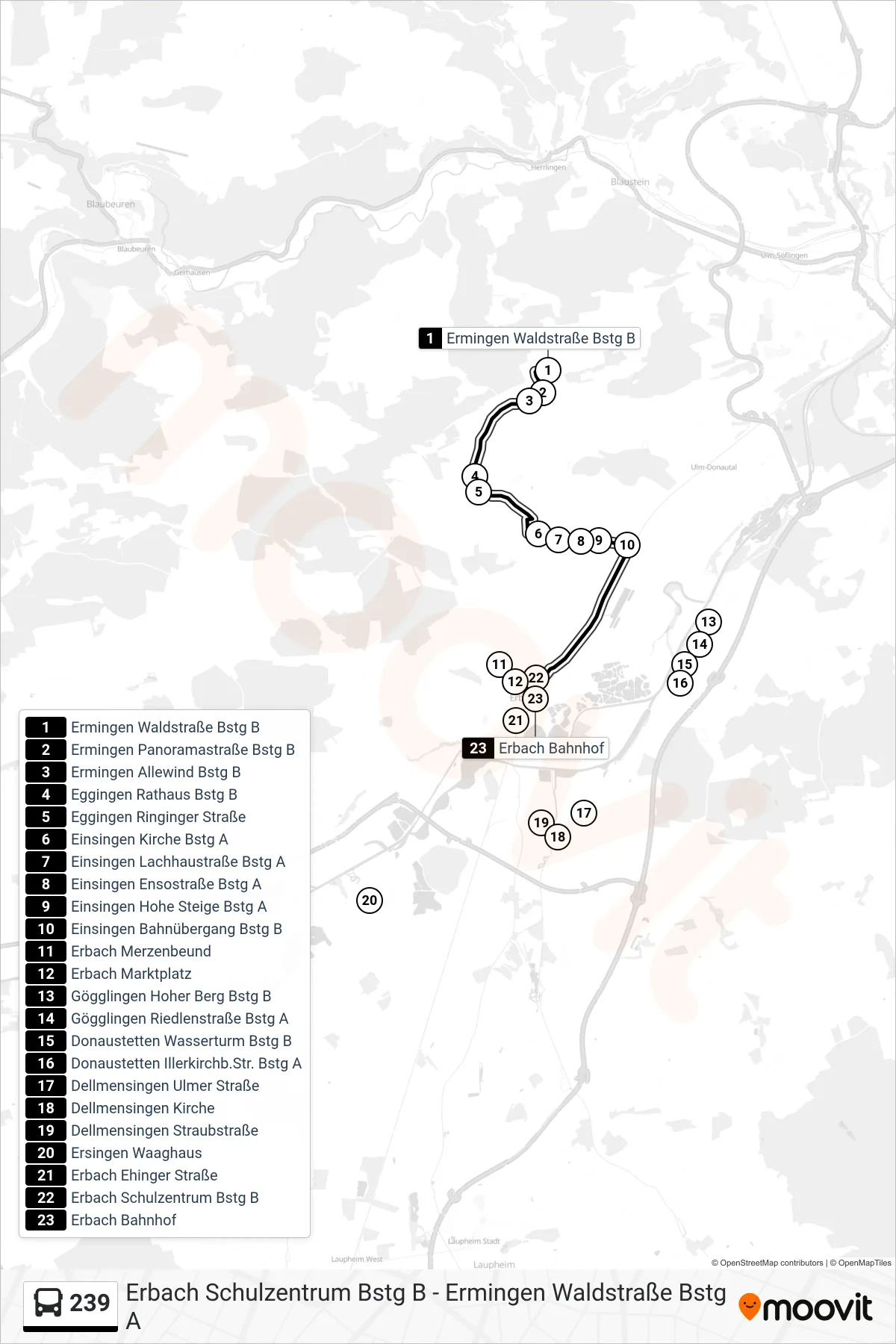 Linie 239 (Bus) Richtung Erbach Schulzentrum: Route und Haltestellen auf der Karte
