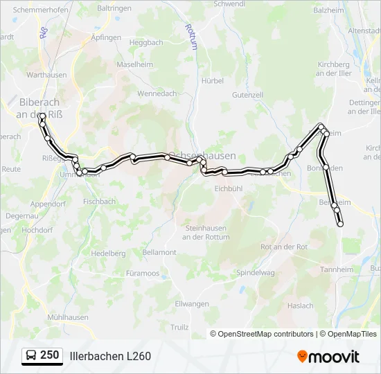 Автобус 250: карта маршрута