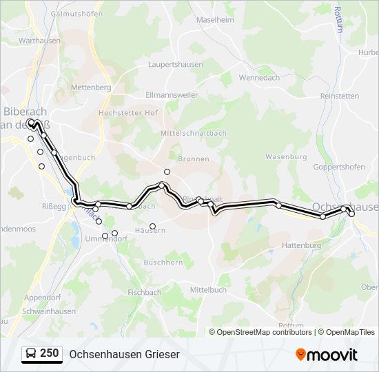 Buslinie 250 Karte