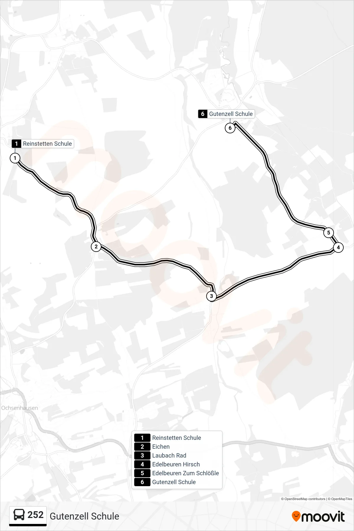 Linie 252 (Bus) Richtung Gutenzell Schule: Route und Haltestellen auf der Karte