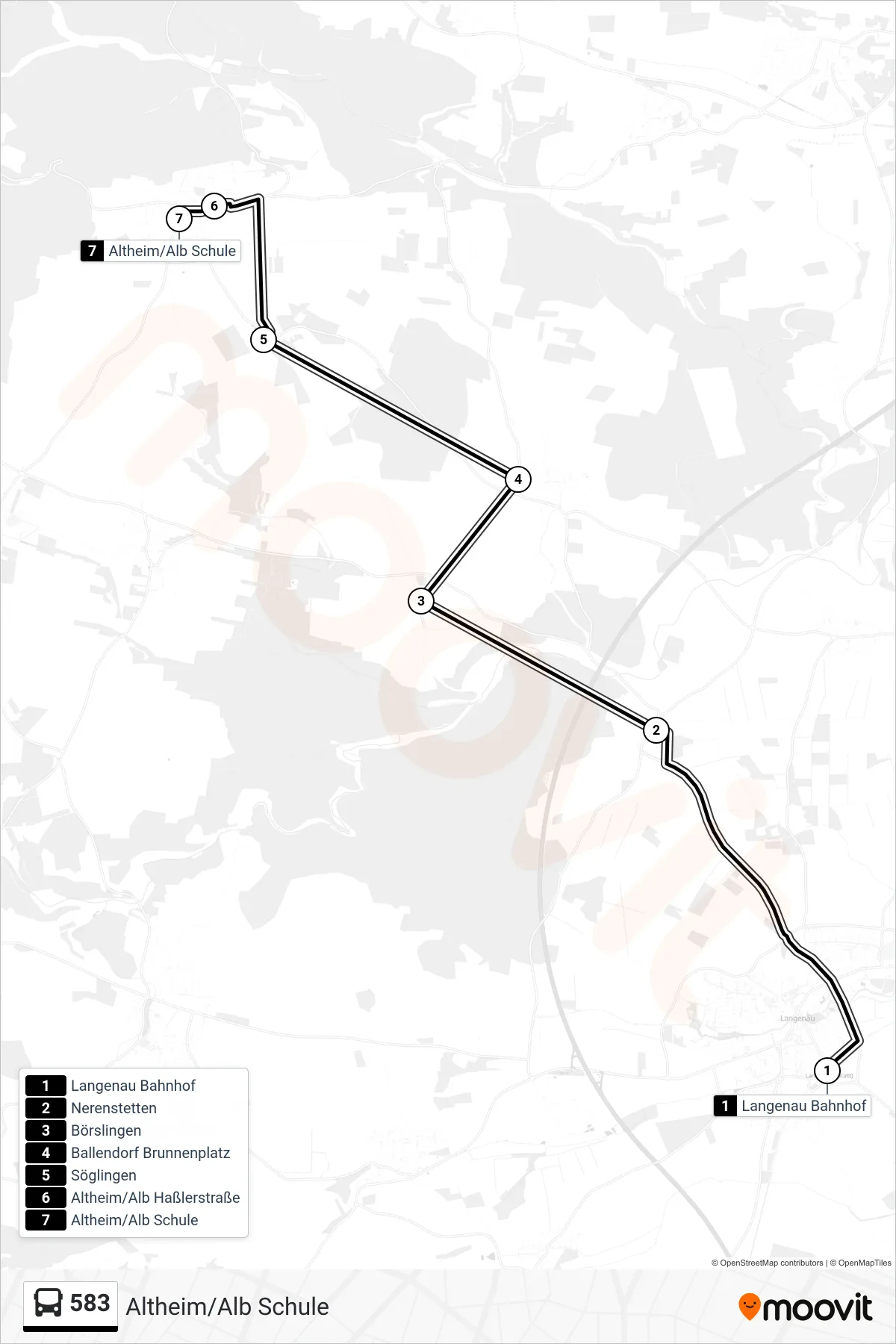 583 bus Line (Altheim/Alb Schule) route and stops on a map