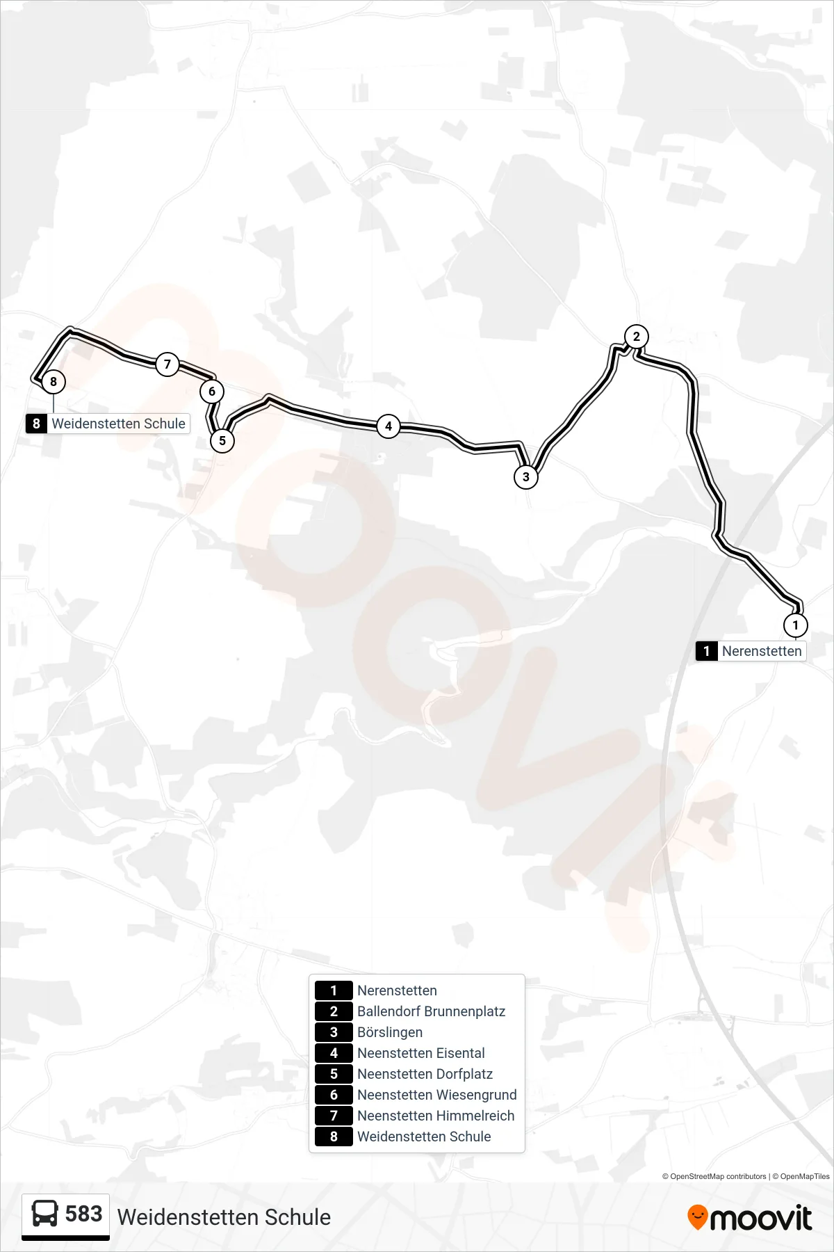 583 bus Line (Weidenstetten Schule) route and stops on a map