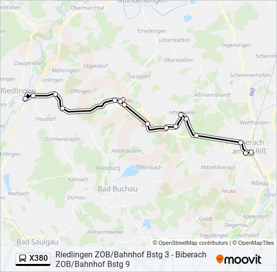 Автобус X380: карта маршрута