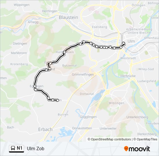 Автобус N1: карта маршрута