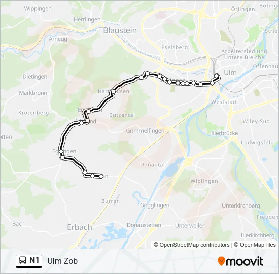 N1 Bus Line Map