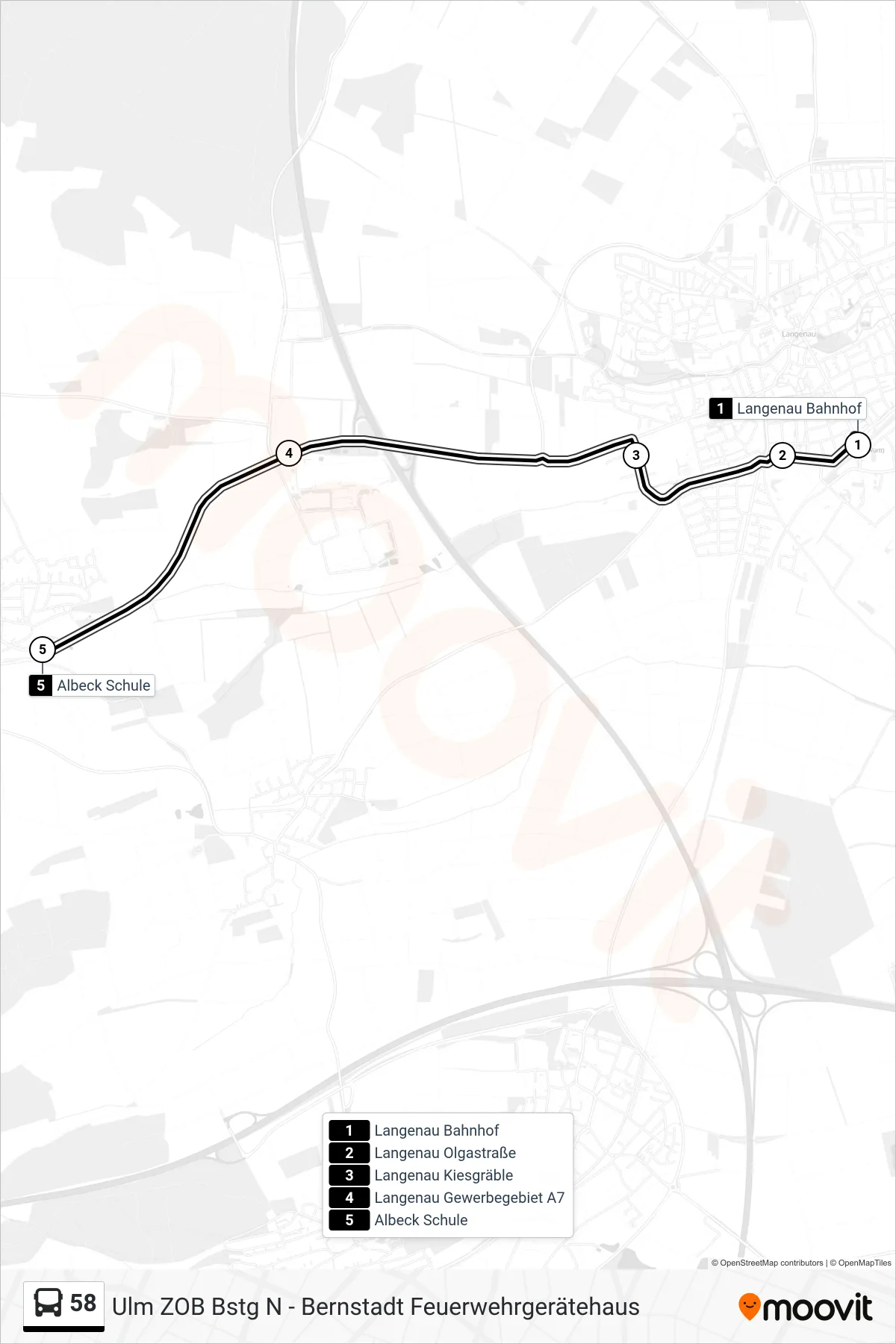 58 bus Line (Albeck Schule) route and stops on a map