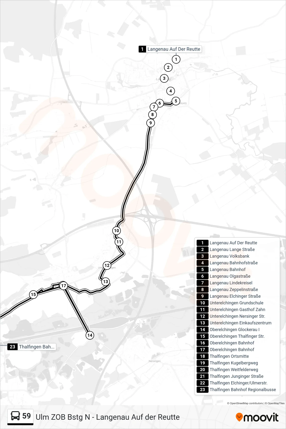 59 bus Line (Thalfingen Bahnhof) route and stops on a map