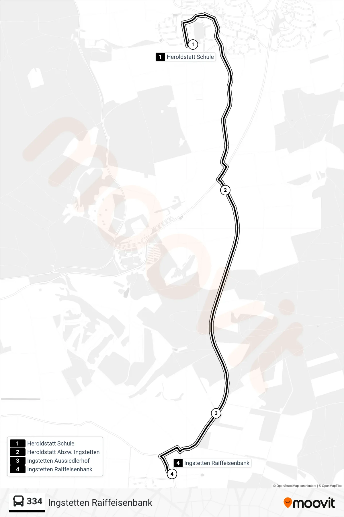 334 bus Line (Ingstetten Raiffeisenbank) route and stops on a map