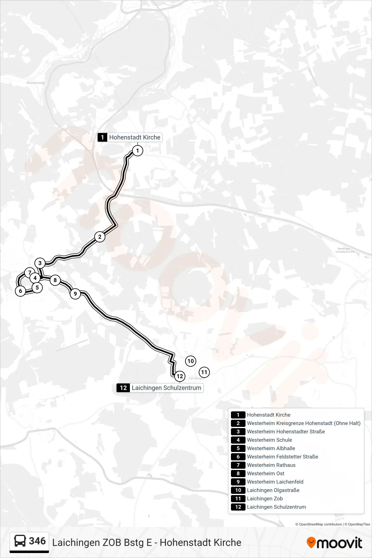 Linie 346 (Bus) Richtung Laichingen Schulzentrum: Route und Haltestellen auf der Karte