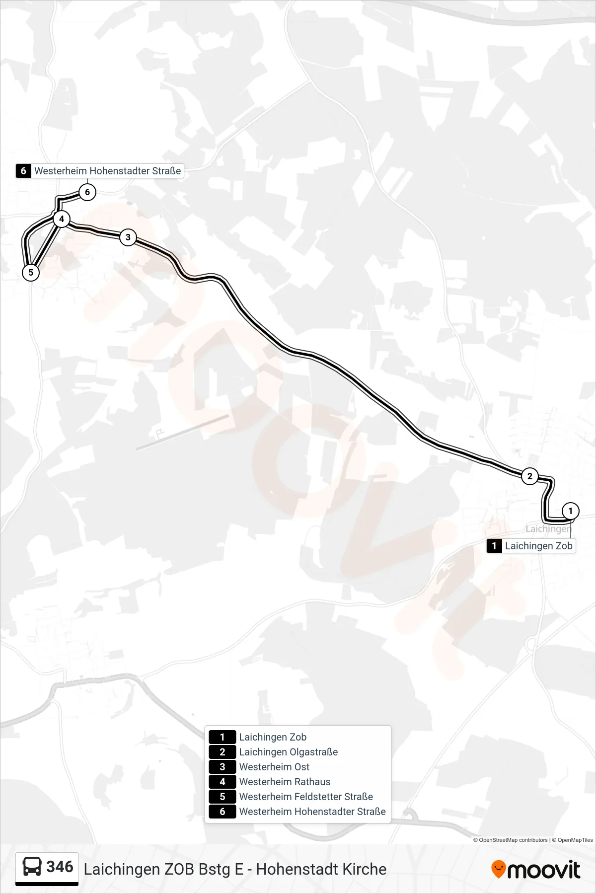 346 bus Line (Westerheim Hohenstadter Straße) route and stops on a map