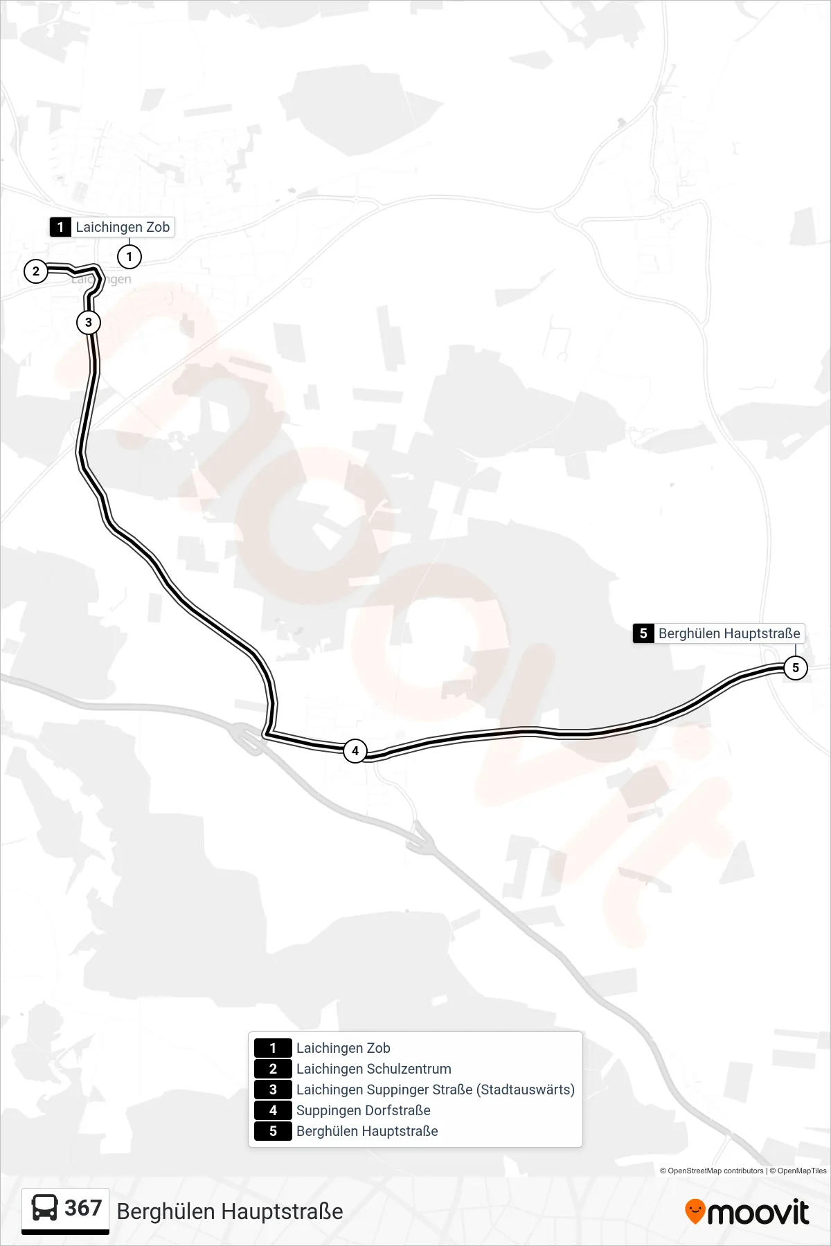 367 bus Line (Berghülen Hauptstraße) route and stops on a map