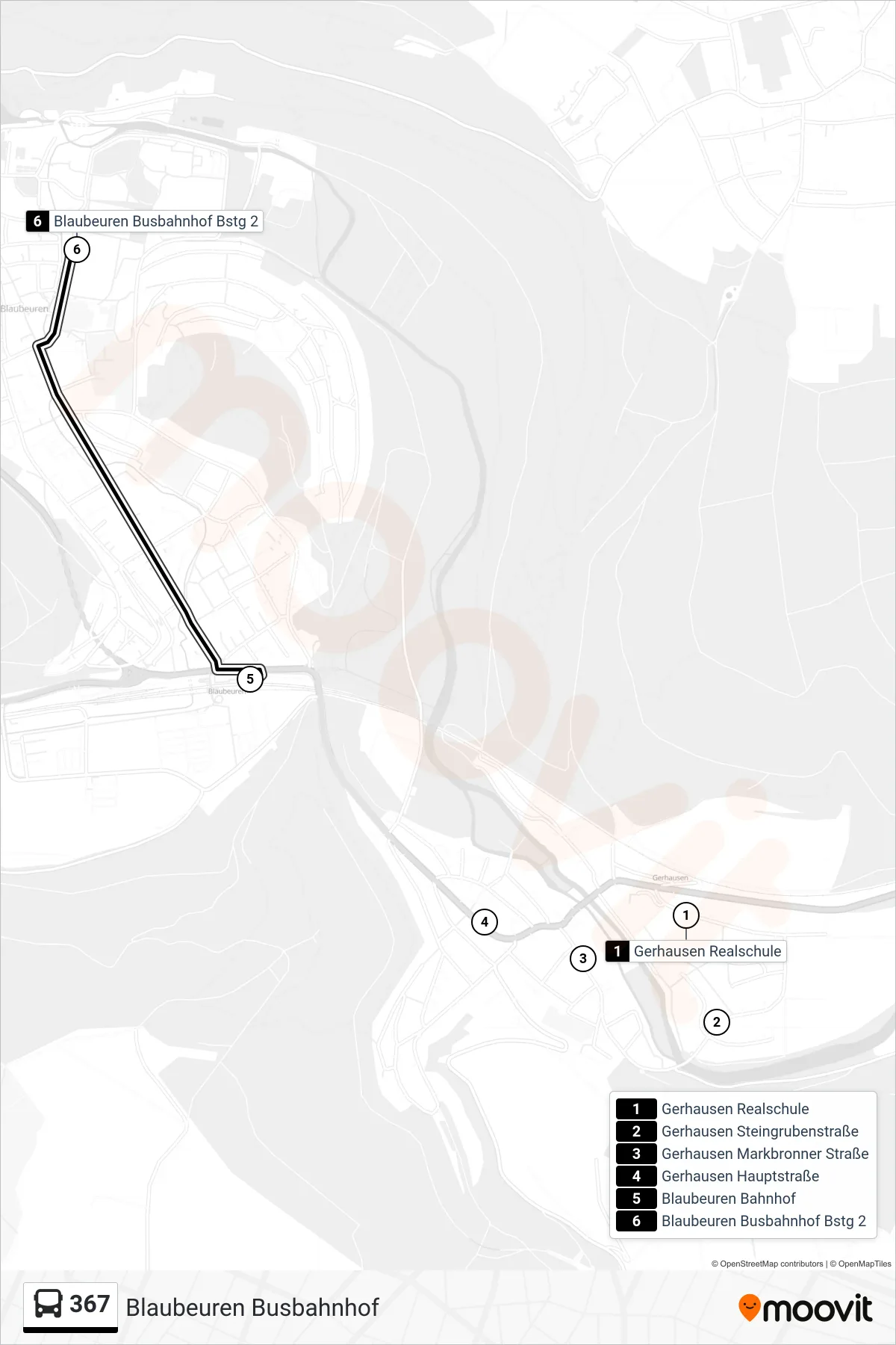 Linie 367 (Bus) Richtung Blaubeuren Busbahnhof: Route und Haltestellen auf der Karte