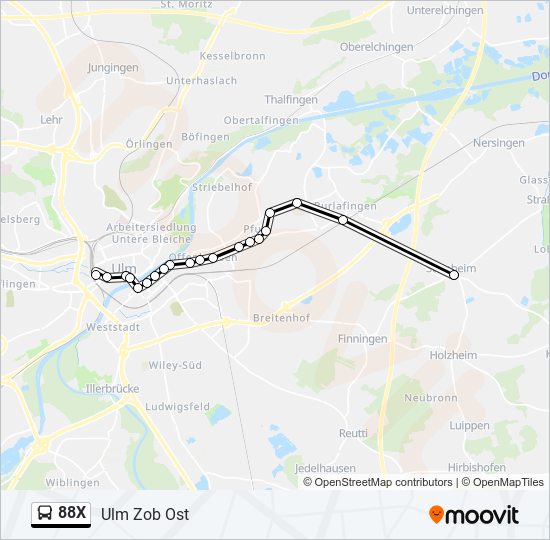 Автобус 88X: карта маршрута