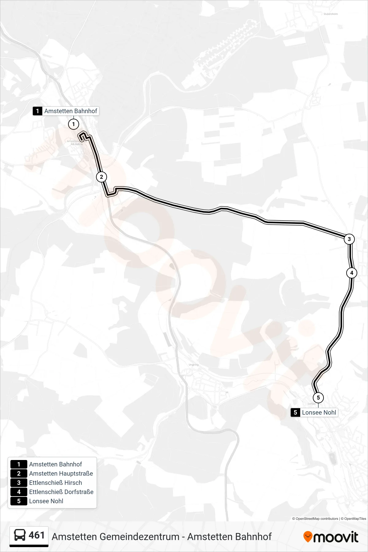 461 bus Line (Lonsee Nohl) route and stops on a map