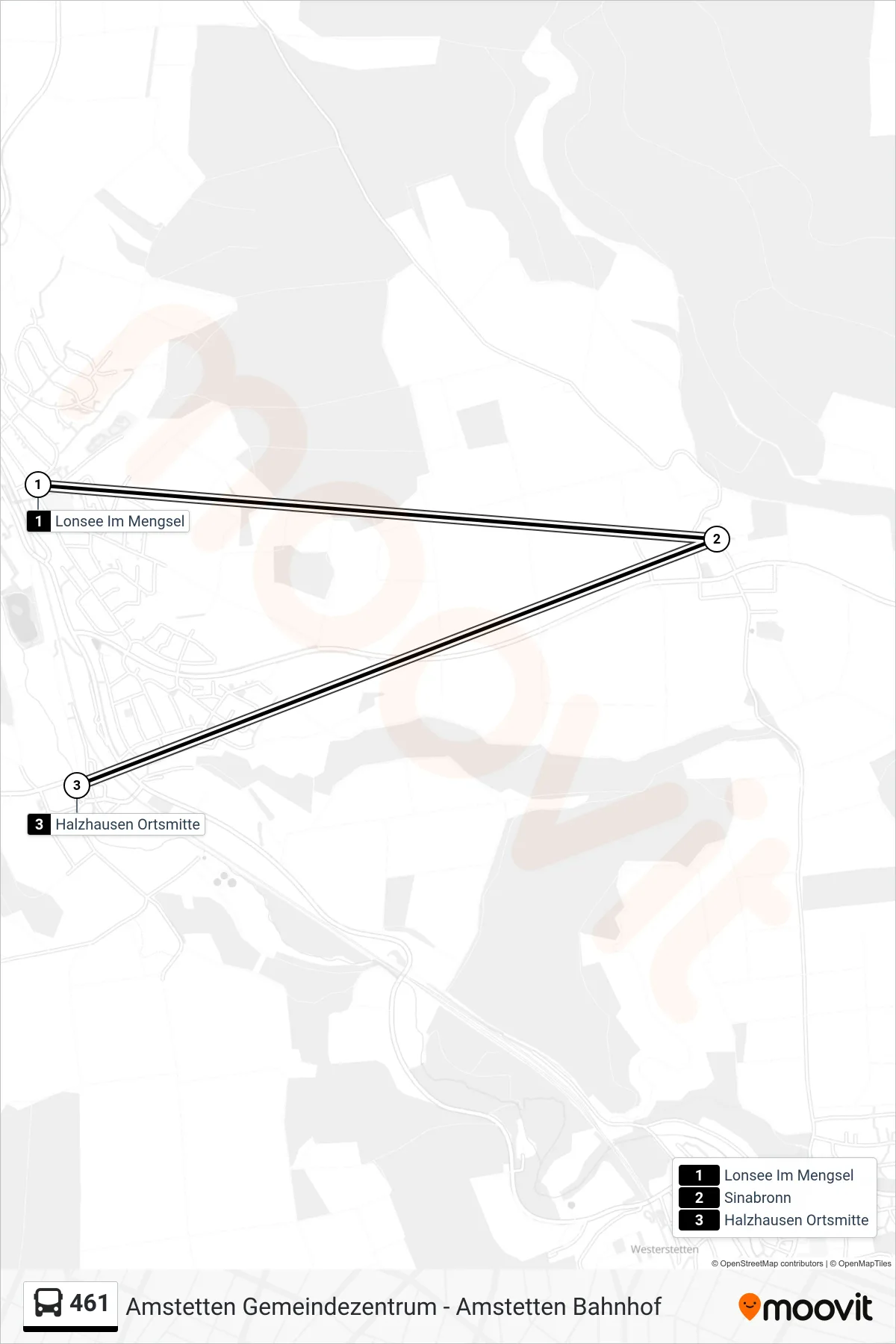 461 bus Line (Halzhausen Ortsmitte) route and stops on a map