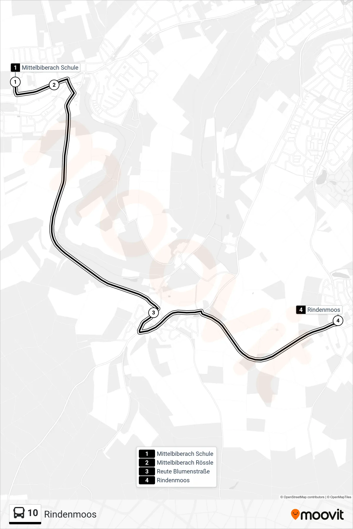 Linie 10 (Bus) Richtung Rindenmoos: Route und Haltestellen auf der Karte