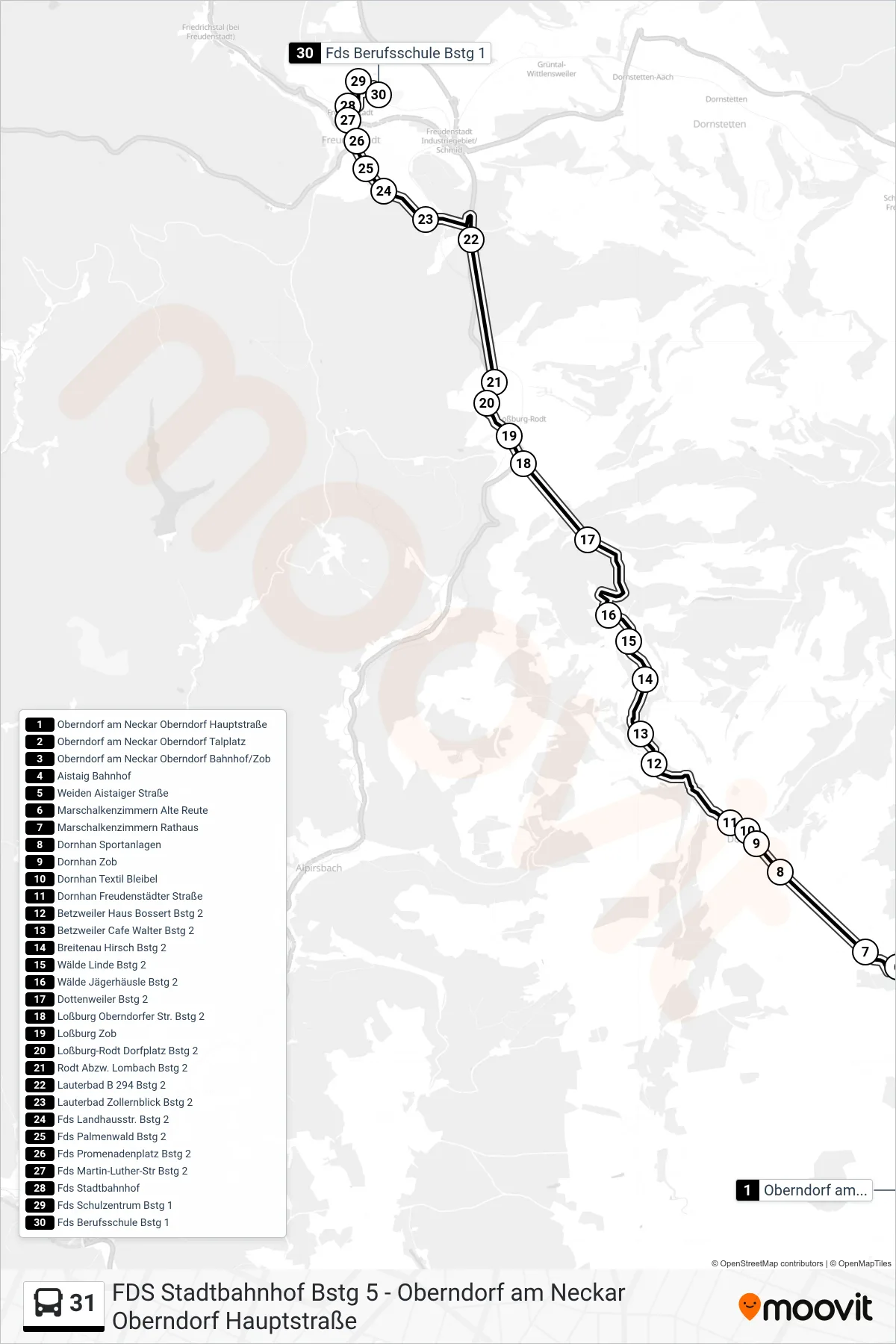 31 bus Line (Fds Berufsschule) route and stops on a map