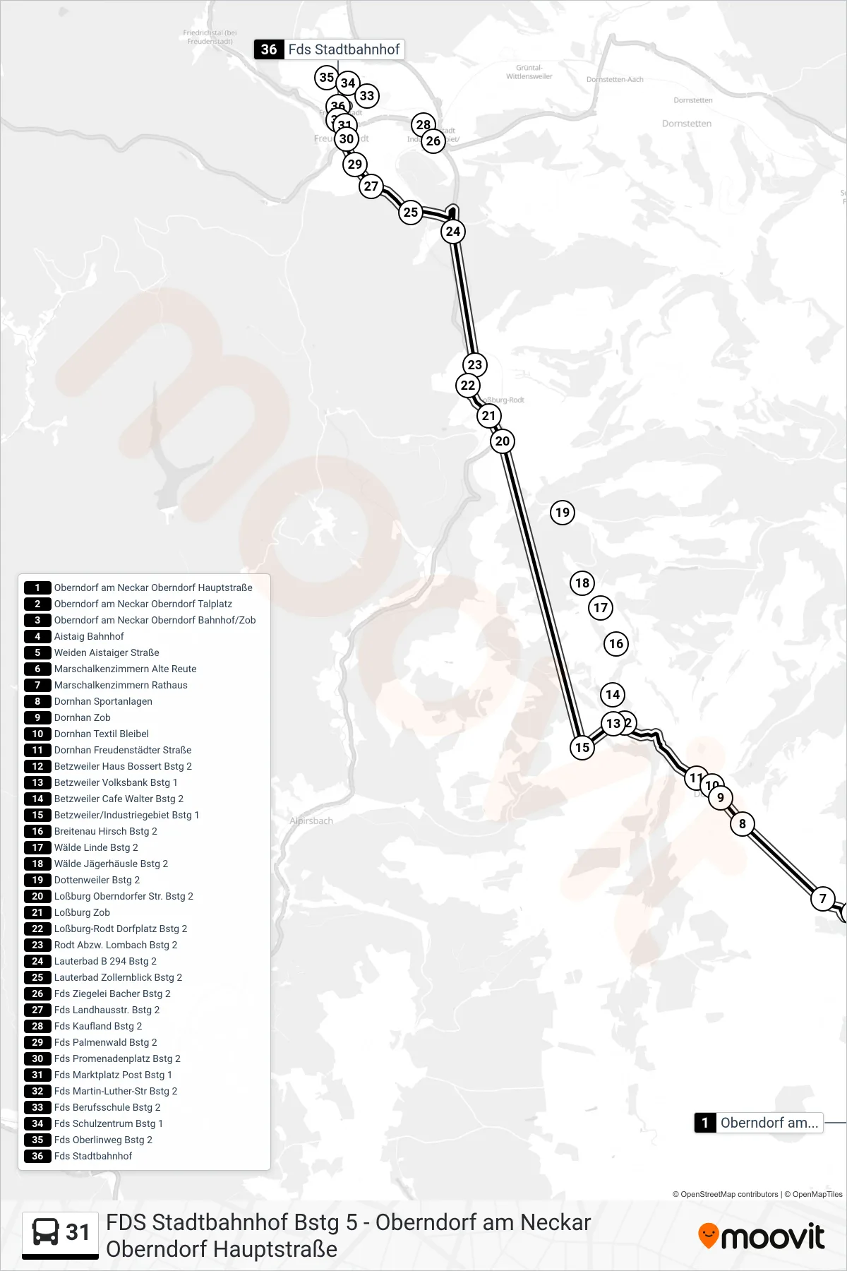 31 bus Line (Fds Stadtbahnhof) route and stops on a map