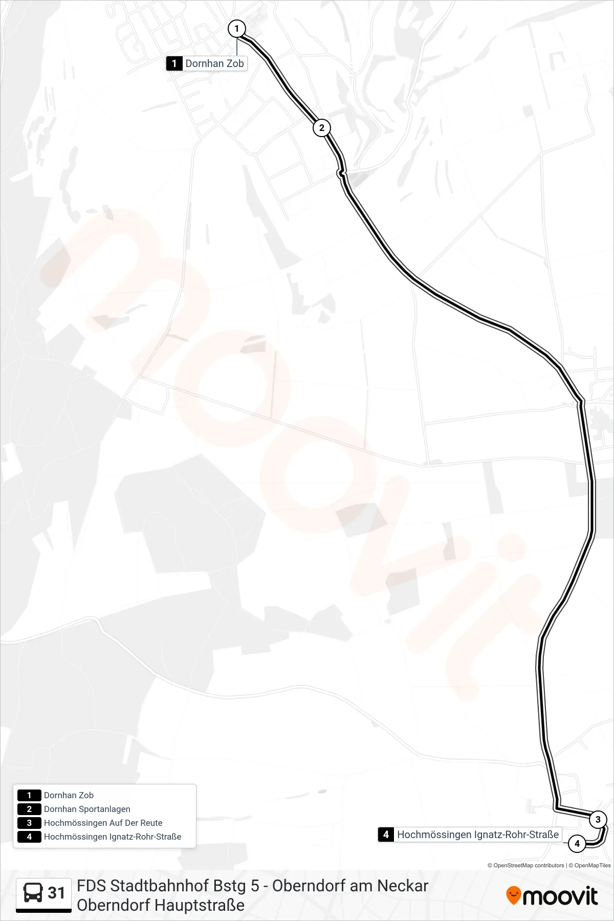 31 bus Line (Hochmössingen Ignatz-Rohr-Straße) route and stops on a map