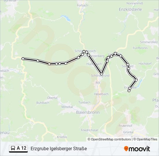 Автобус A 12: карта маршрута