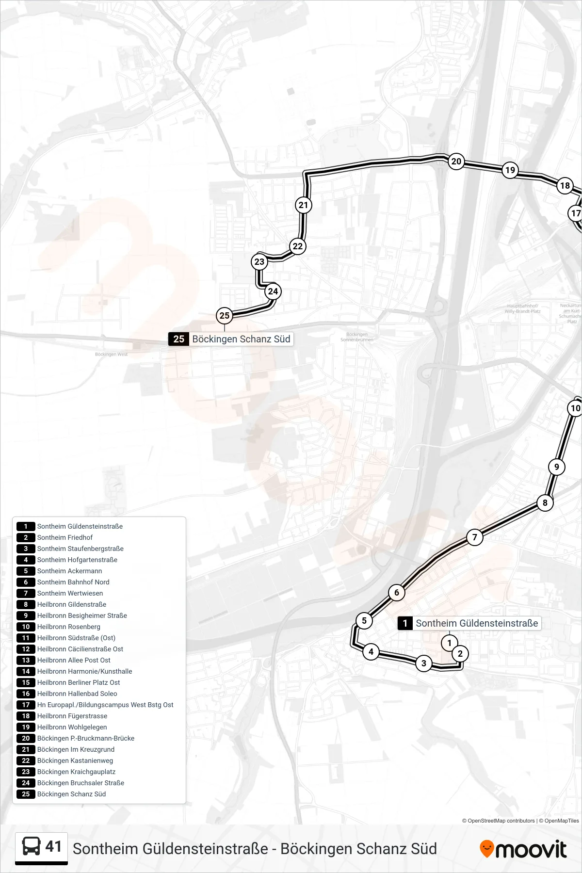 41 bus Line (Böckingen Schanz Süd) route and stops on a map