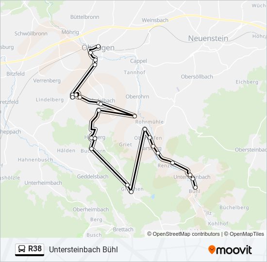 R38 bus Line Map