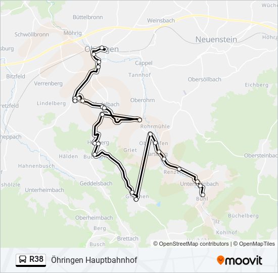 R38 bus Line Map