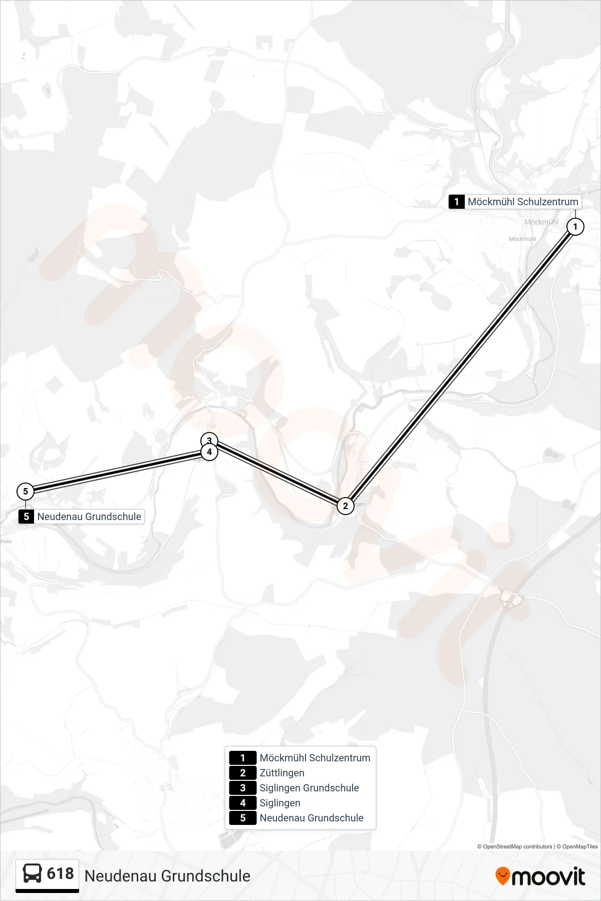 618 bus Line (Neudenau Grundschule) route and stops on a map