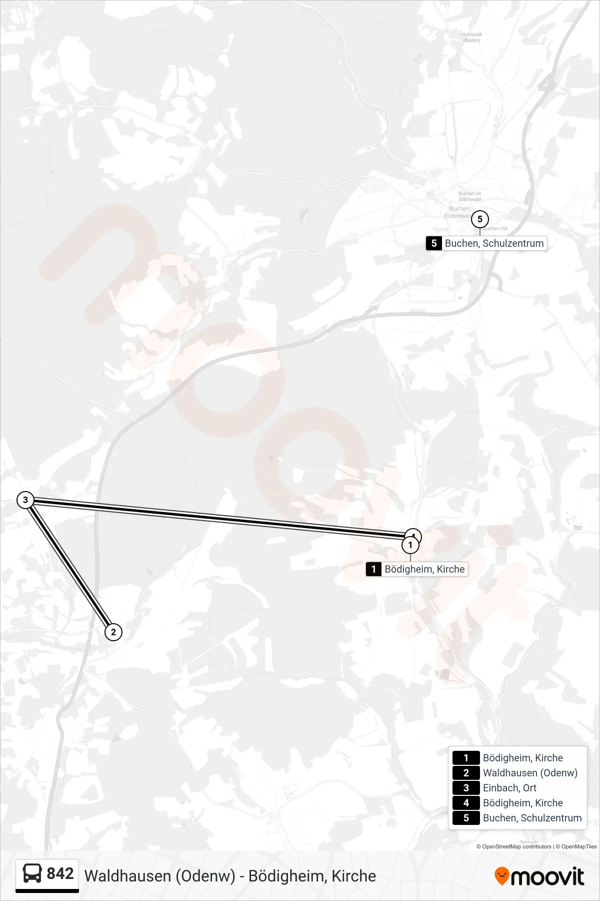 Linie 842 (Bus) Richtung Bödigheim, Kirche: Route und Haltestellen auf der Karte