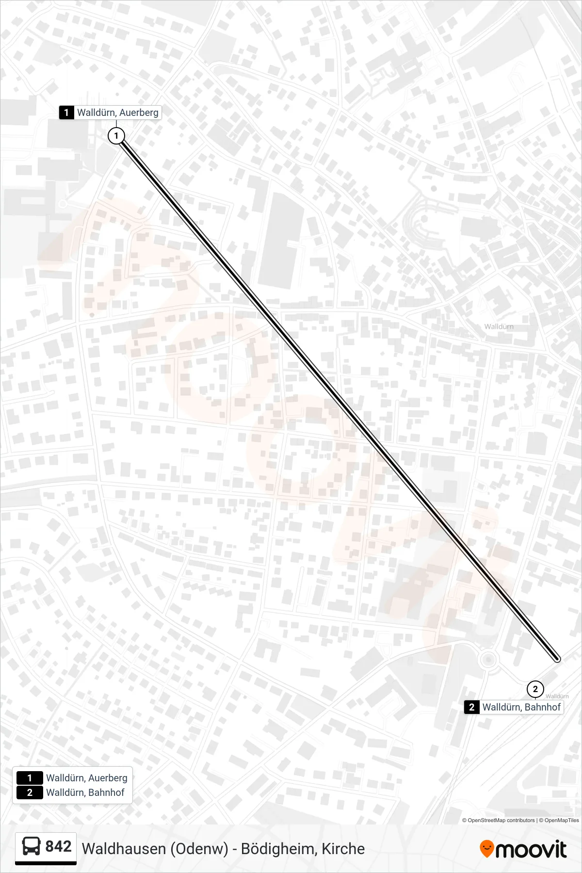 842 bus Line (Walldürn, Bahnhof) route and stops on a map