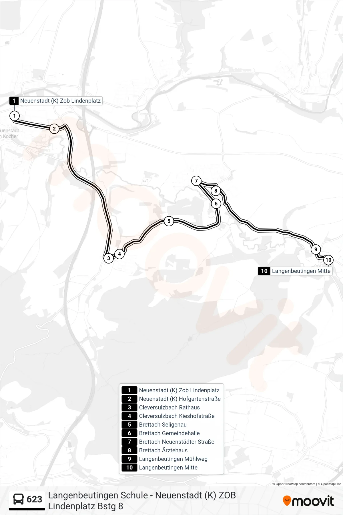 623 bus Line (Langenbeutingen Mitte) route and stops on a map