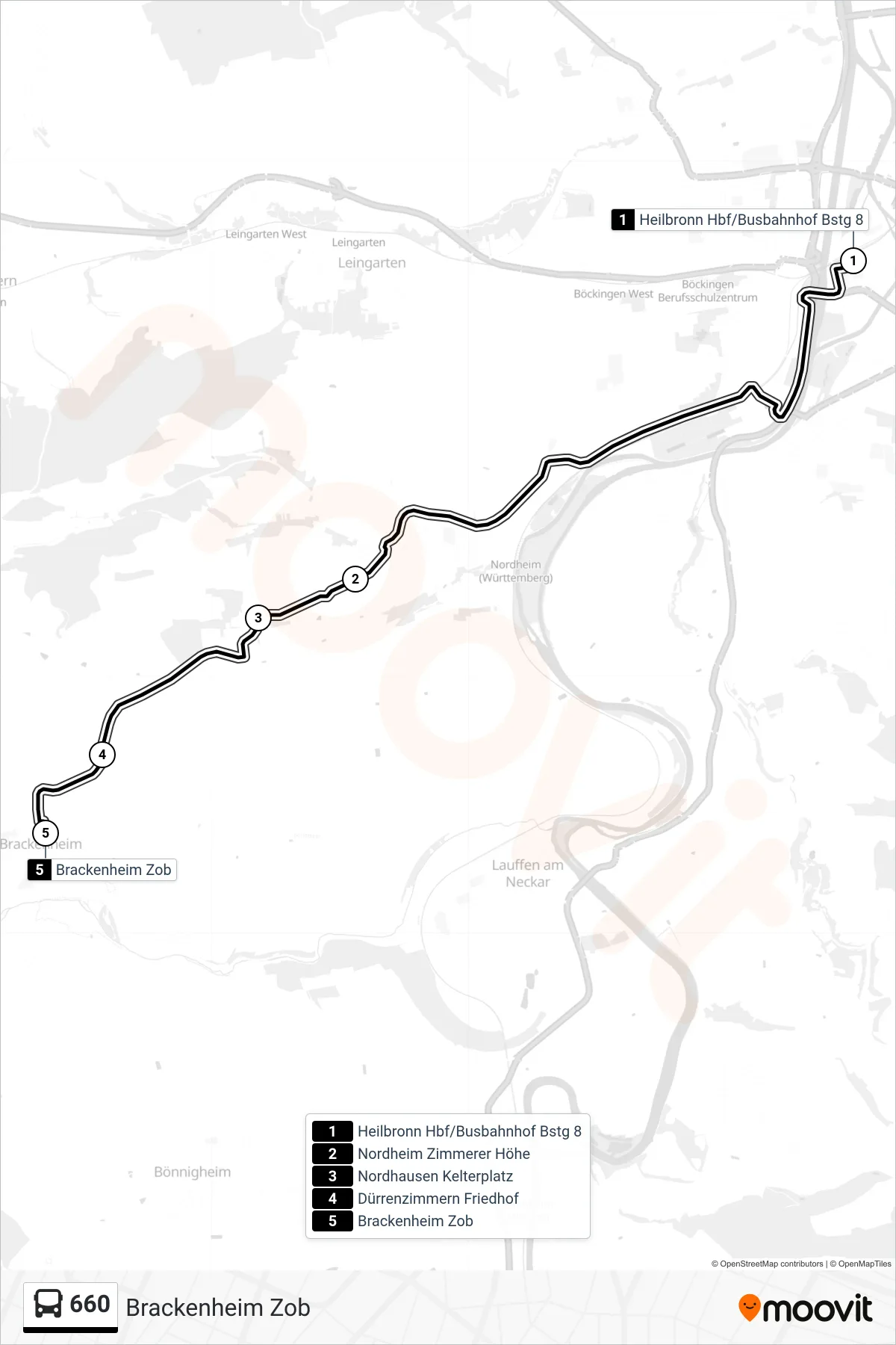 Linie 660 (Bus) Richtung Brackenheim Zob: Route und Haltestellen auf der Karte