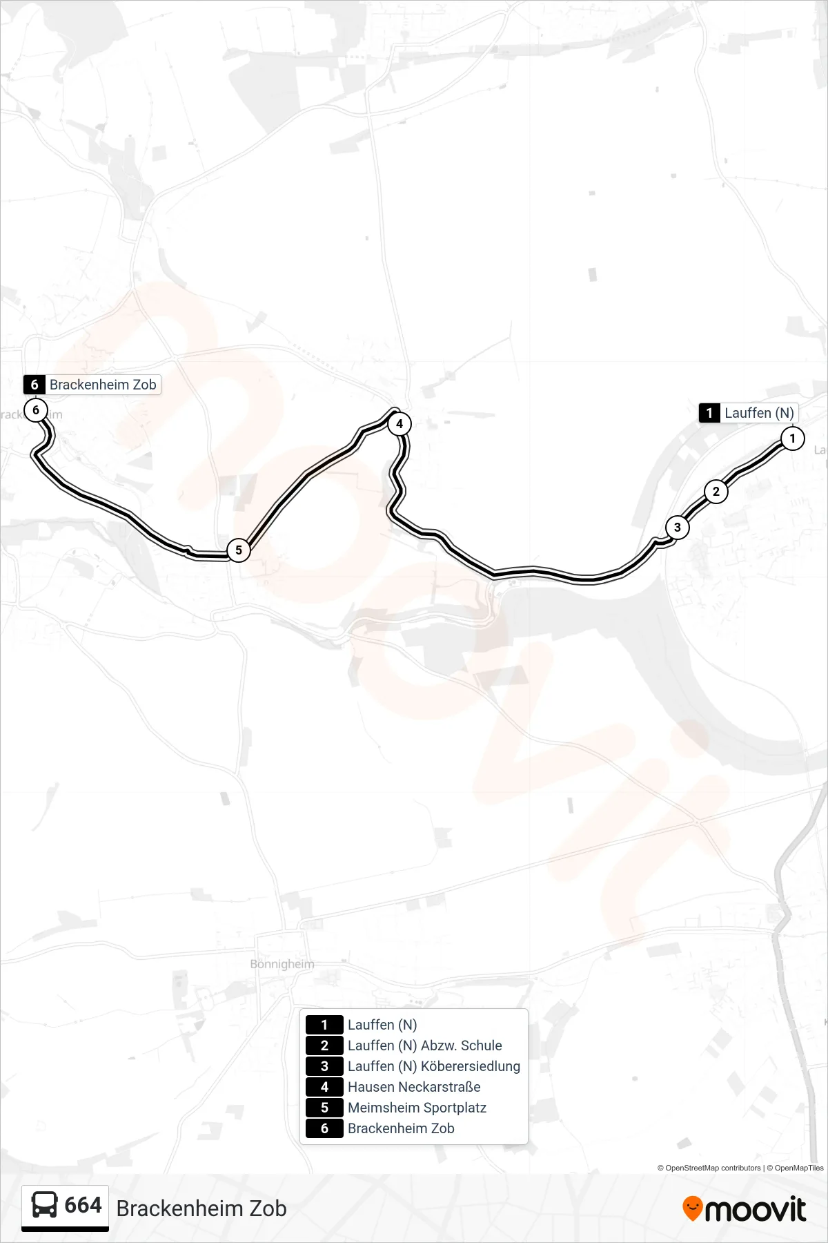 Linie 664 (Bus) Richtung Brackenheim Zob: Route und Haltestellen auf der Karte