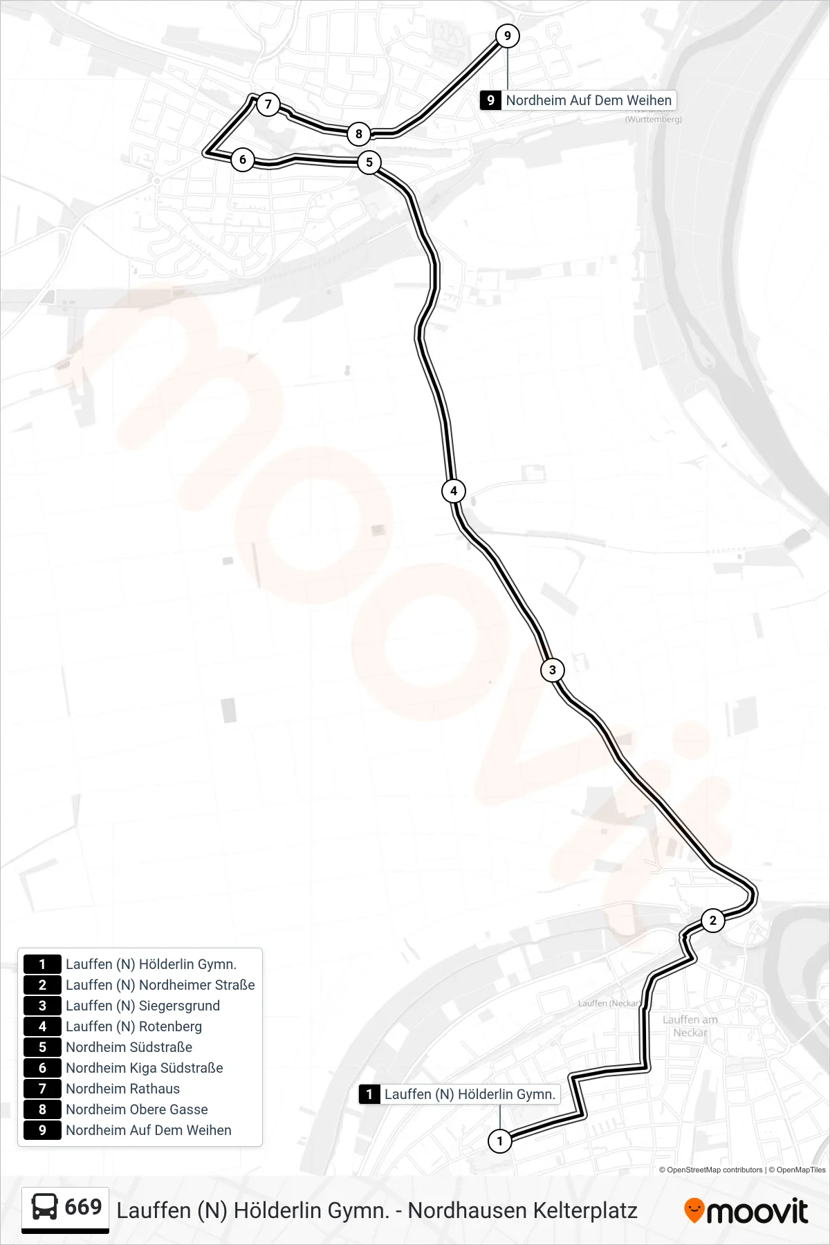 669 bus Line (Nordheim Auf Dem Weihen) route and stops on a map