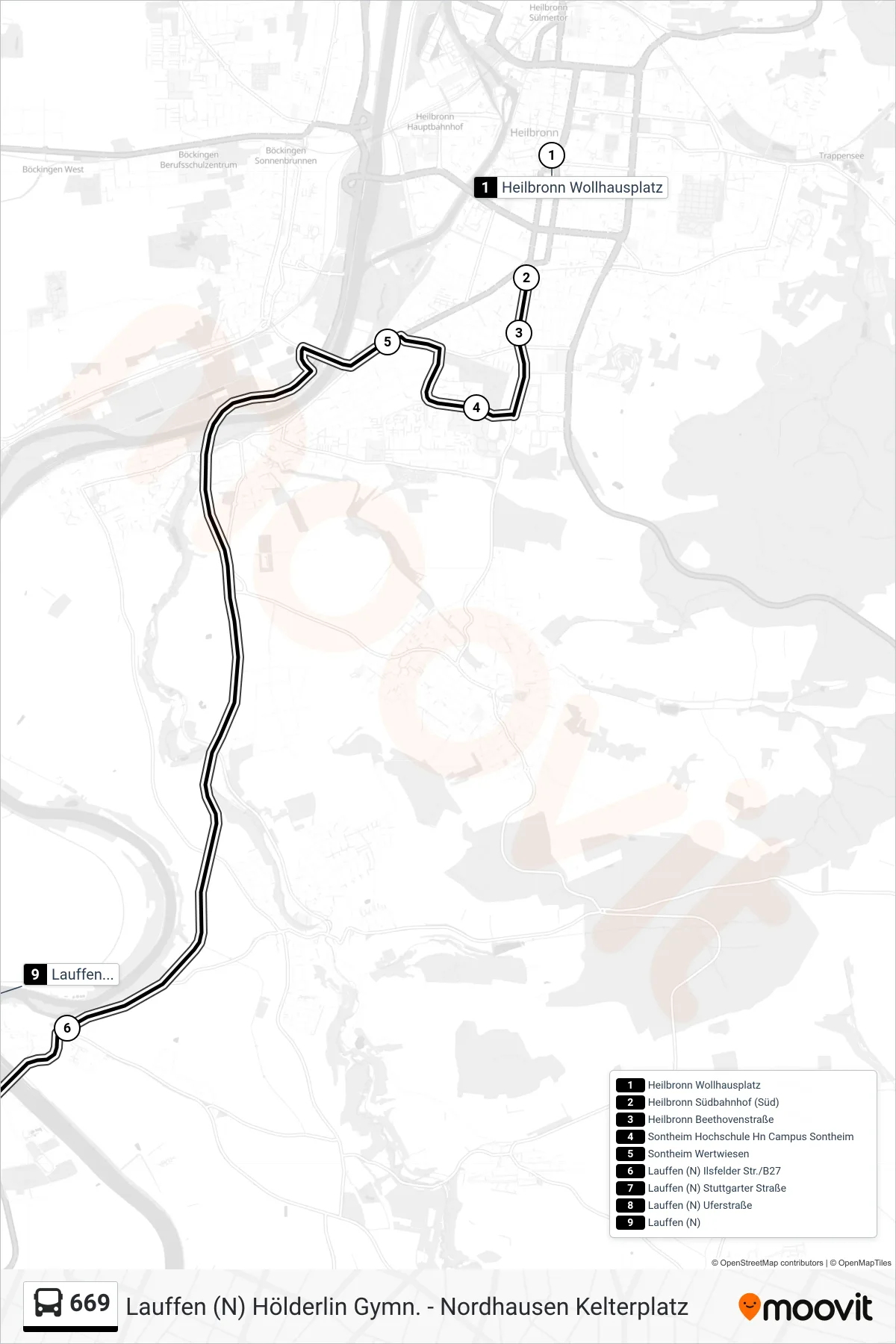 669 bus Line (Lauffen (N)) route and stops on a map