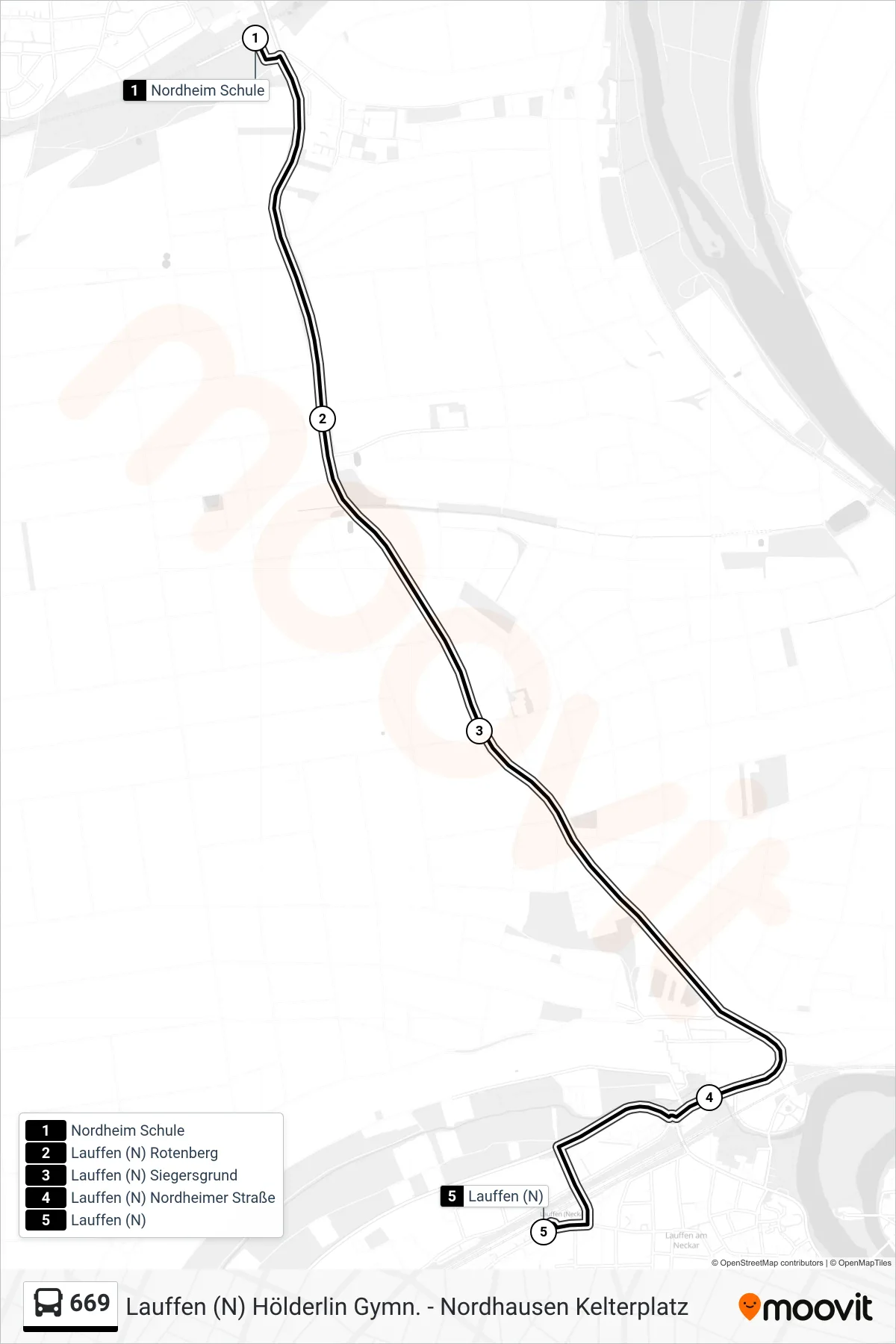 Linie 669 (Bus) Richtung Lauffen (N): Route und Haltestellen auf der Karte