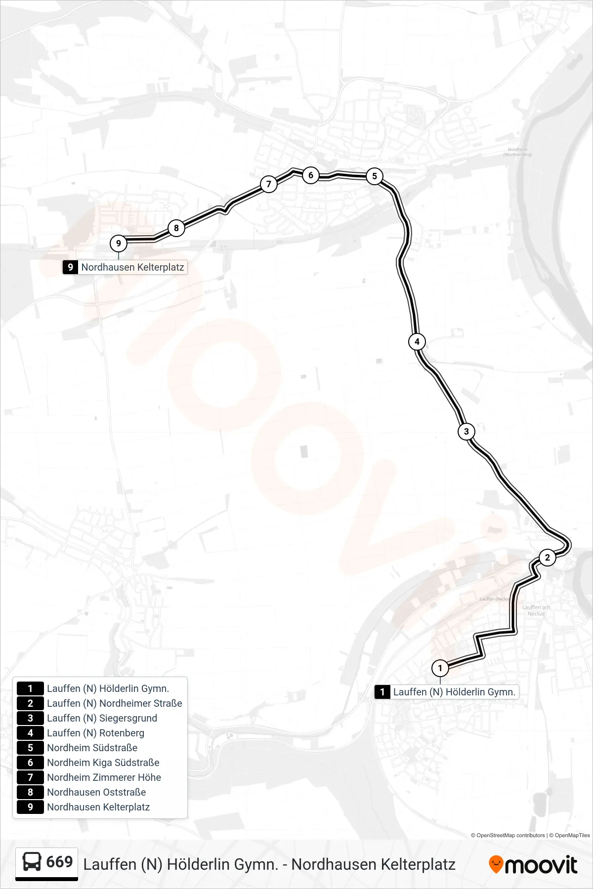 669 bus Line (Nordhausen Kelterplatz) route and stops on a map
