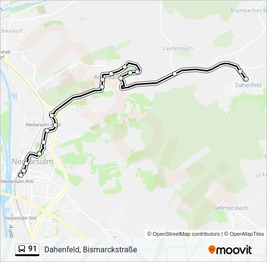 91 Bus Line Map