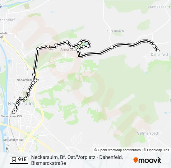 91E Bus Line Map