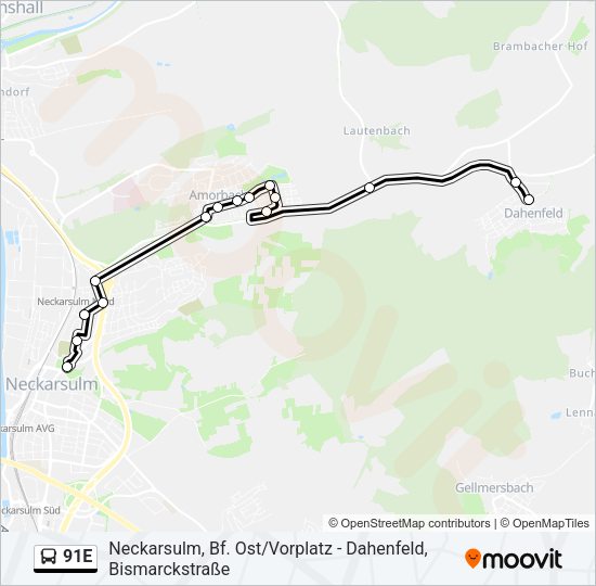 91E Bus Line Map